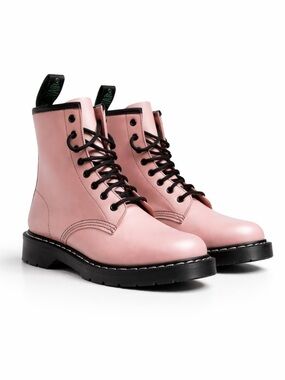 Pink Lace-Up Leather Combat Boots with Black Sole